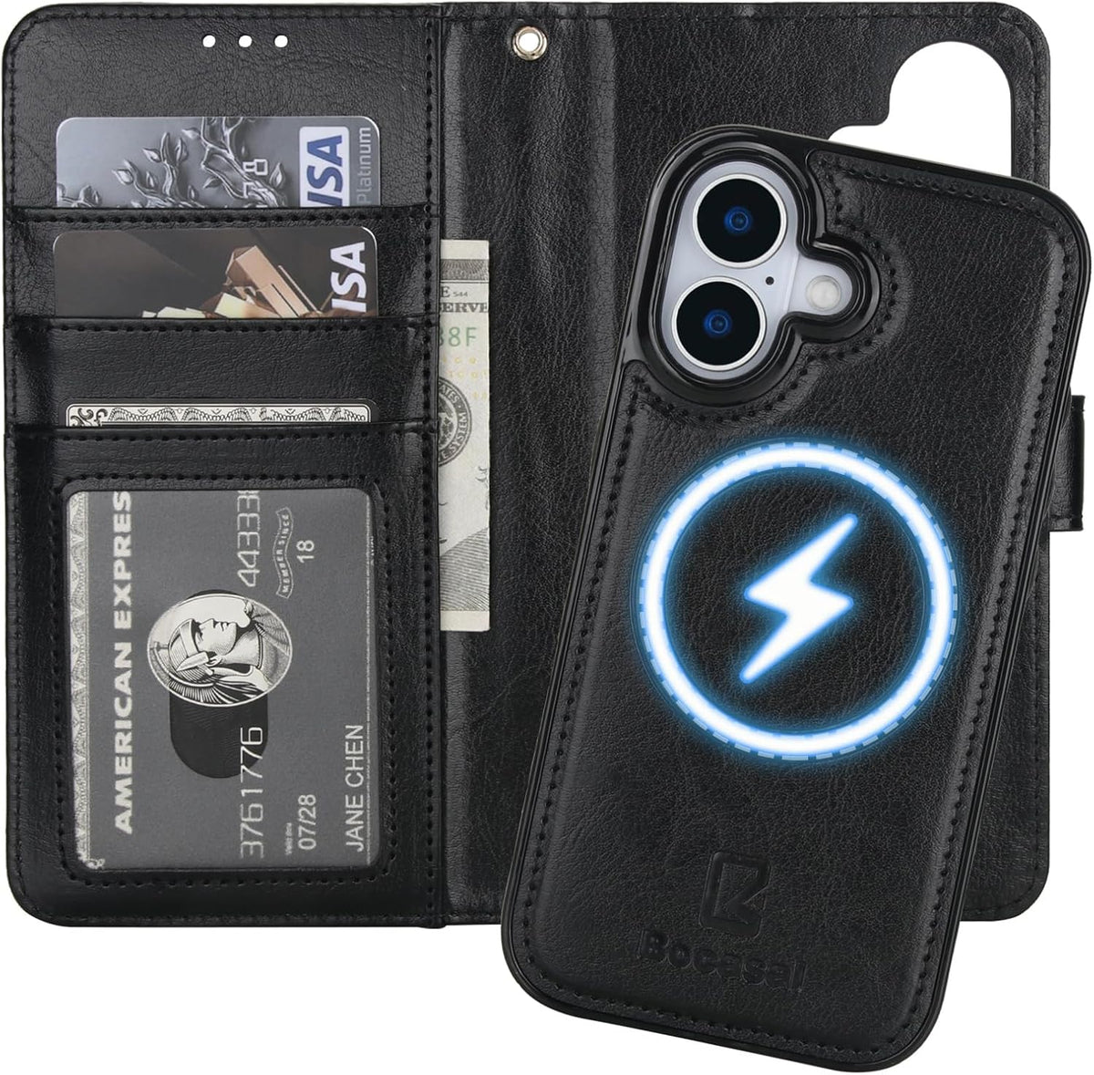 Bocasal 17 6.3 Inch for iPhone Wallet Case Compatible with MagSafe Wireless Charging, RFID Blocking Magnetic Leather