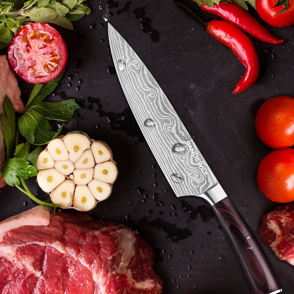 SANDEWILY Professional Kitchen Knives High Carbon Stainless Steel Chef Knife Set,3PCS Ultra Sharp Japanese Knife with Sheath,Ergonomic Pakkawood Handle Elegant Gift Box for Home or Restaurant