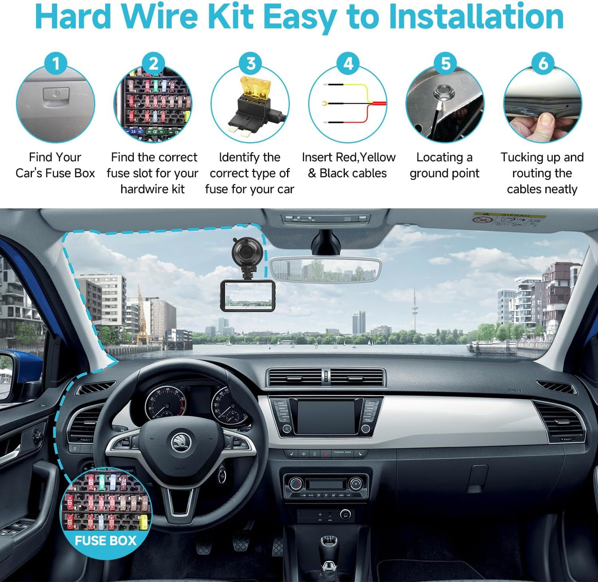 ssontong 3-Lead 12V-24V 5V 13ft Dash Cam Hardwire Kit, Acc Hardwire Kit for Dash Camera Type C Hard Wire Kit to USB-C