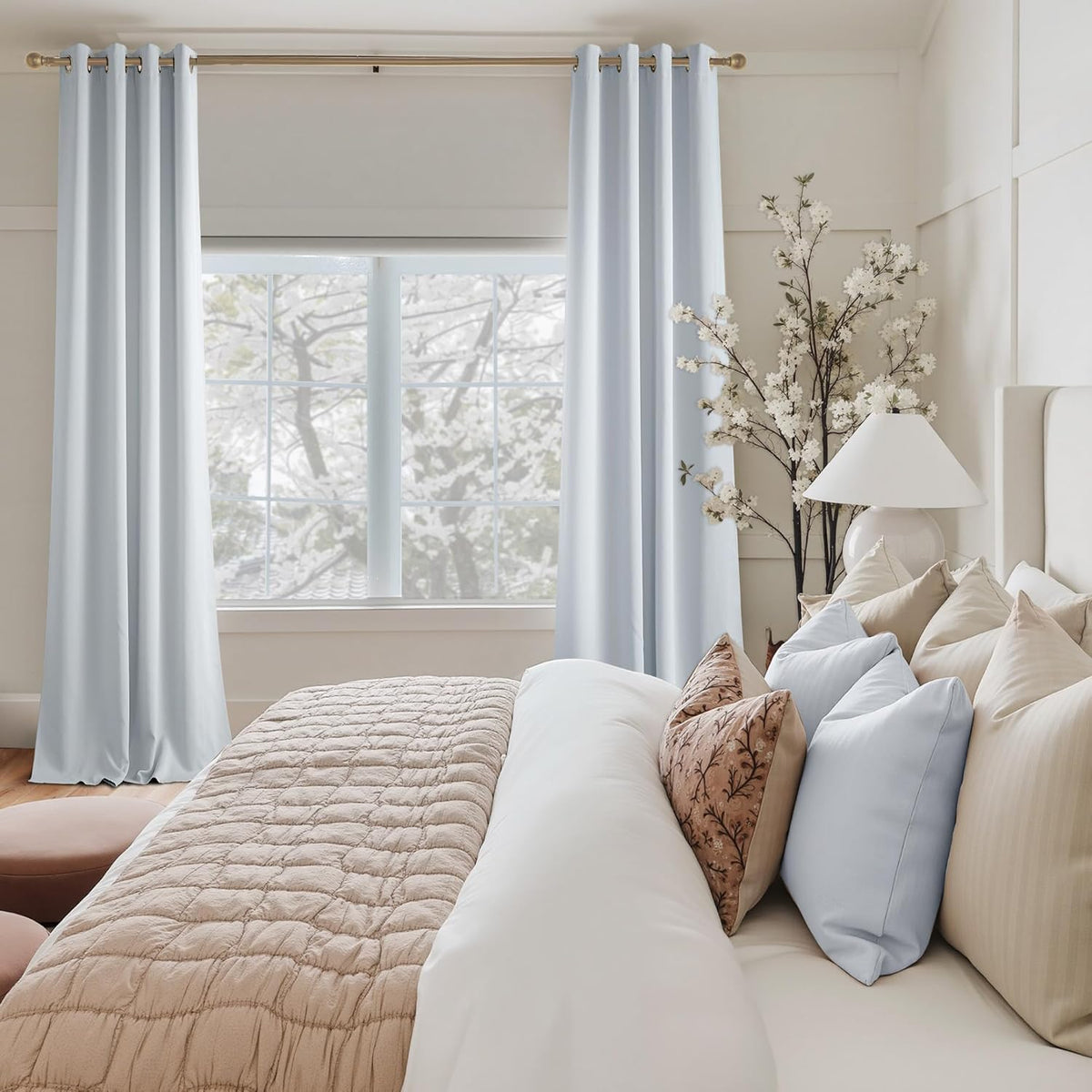 NICETOWN Room Darkening Curtains - Greyish White Drapery Panels, 52" x 63" for Ultimate Light Control
