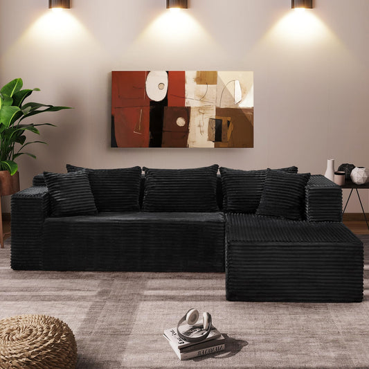 Modular Sectional Sofa Cloud Sectional Couch, 106" Comfy L Shaped Black Couches for Living Room, Deep Seat Memory Foam Plush Corduroy Boneless Couch Sectionals with L Facing Chaise Sofa