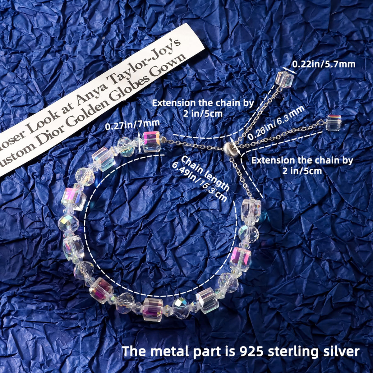 HANGINTHERE Crystal Bracelets for Women, Adjustable 925 Sterling Silver Beaded Bracelet, Sparkling Gift for Birthday Christmas