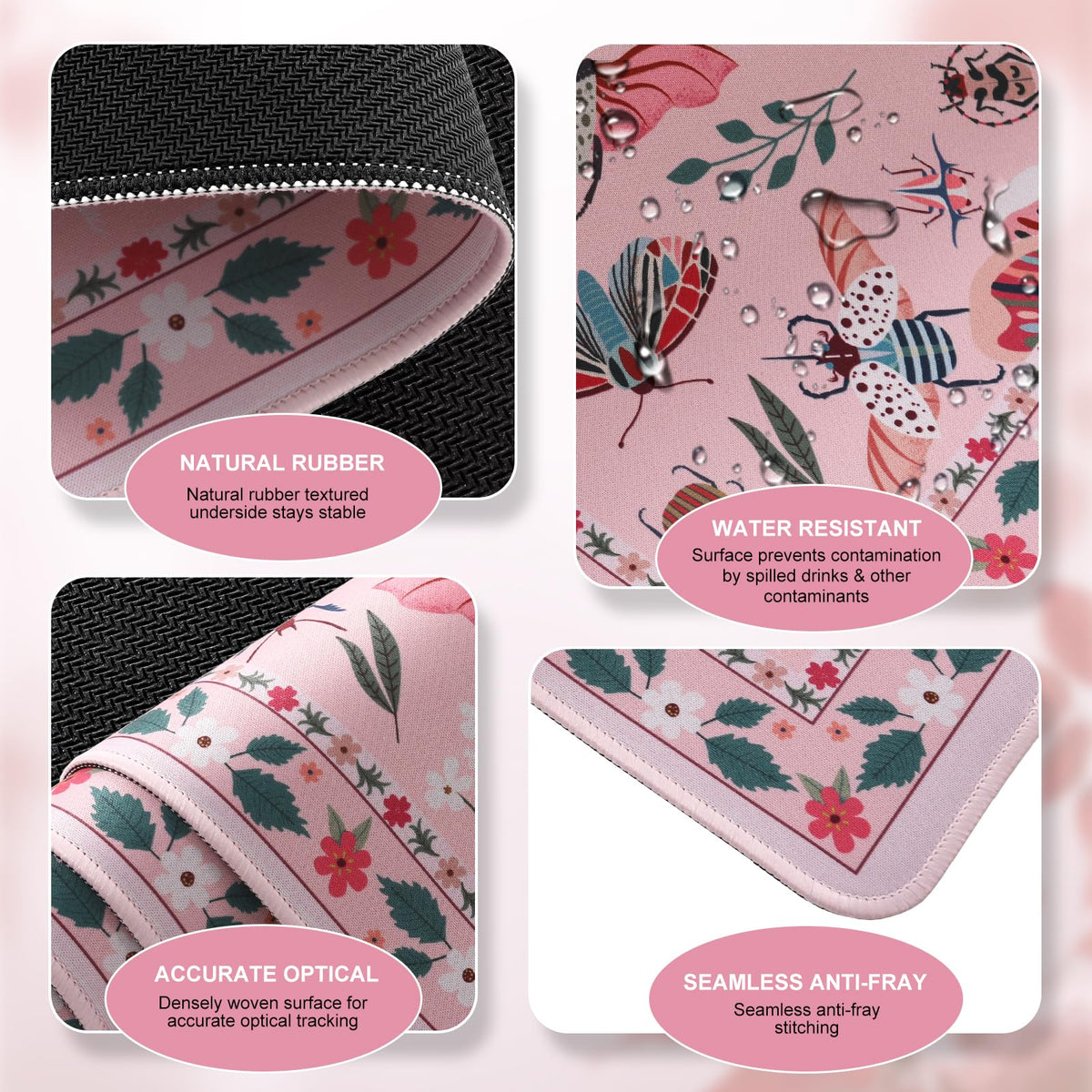 iCasso Large Mouse pad for Desk, Computer Desk Mat, 3Pcs XXL Keyboard and Mouse Pad + Keyboard Wrist Rest, Desk Matt for Desktop, Easy Typing Pain Relief Ultra Thick Mousepad Keyboard Mat(Pink)