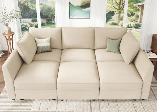 HONBAY Modular Sofa Sectional Sleeper Couch with Storage Modular Couch Convertible Couches for Living Room - Beige