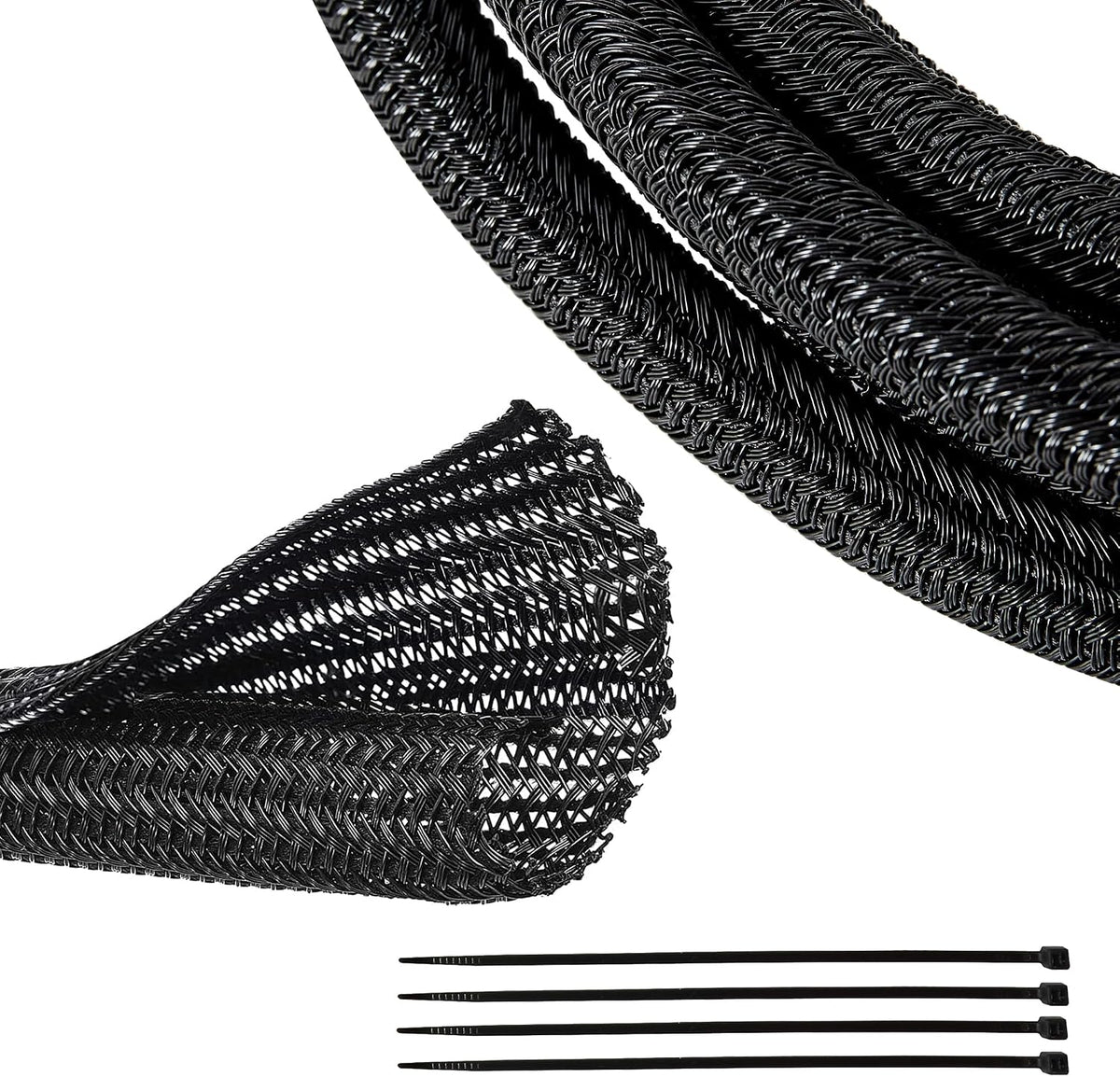 RED WOLF 10 1/2" Braided Wire Cable Sleeve Split Wiring Sleeving Feet - Flexible Self-Wrap for Automotive Computer