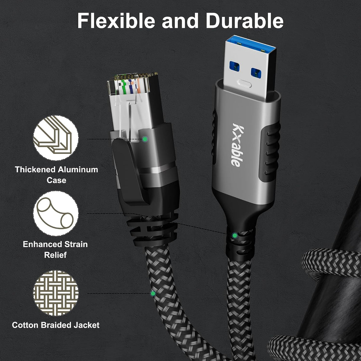 10 3.0 RJ45 5 USB to Ethernet Cable FT, USB A Male to Male Cord, Directly Connected, Aluminum Portable Gigabit LAN