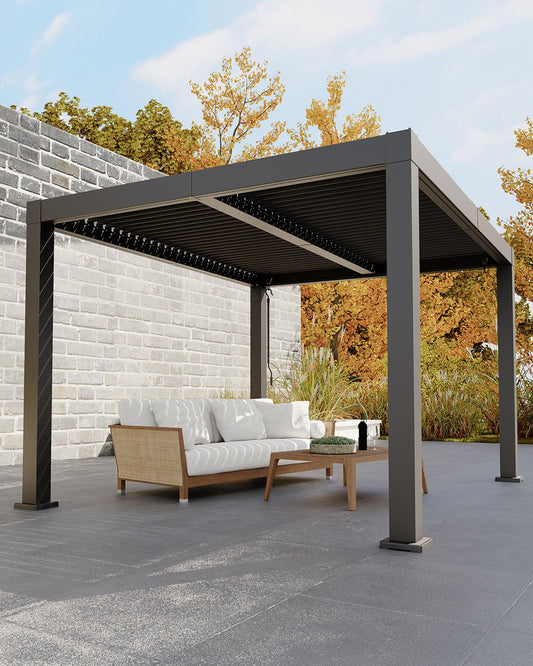 GarveeLife All-Aluminum Louvered Pergola 10 ft x 12 ft, Outdoor Pergola with Adjustable Louvered Roof, Reinforced Aluminum Frame, Integrated Drainage System, Hardtop Gazebo for Patio, Deck, Gray