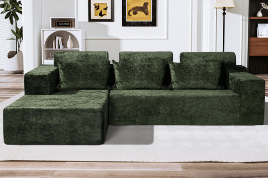 HABUTWAY 105" L-Shape Modular Sectional Sofa Couch for Living Room,No Assembly Required,Modular Comfy Sofa with Deep Seat for Living Room Bedroom,Luxury Distressed Velvet(Left,Green)