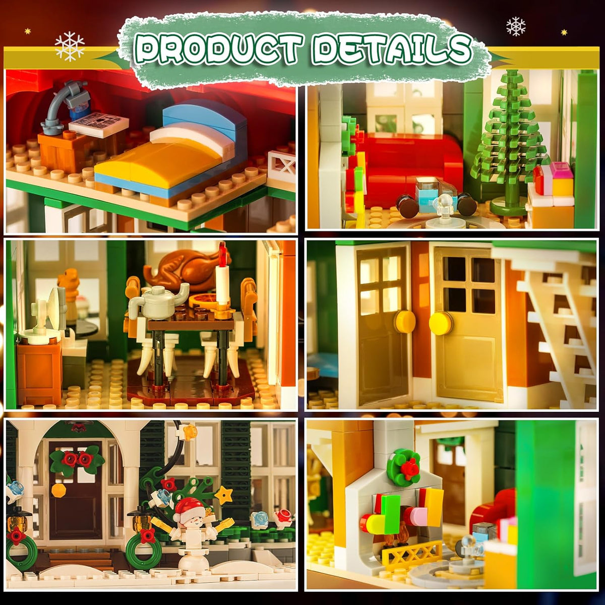 Skiennix Christmas House Building Set - 1187PCS Holiday Kit with Lights for Adults & Movie Fans