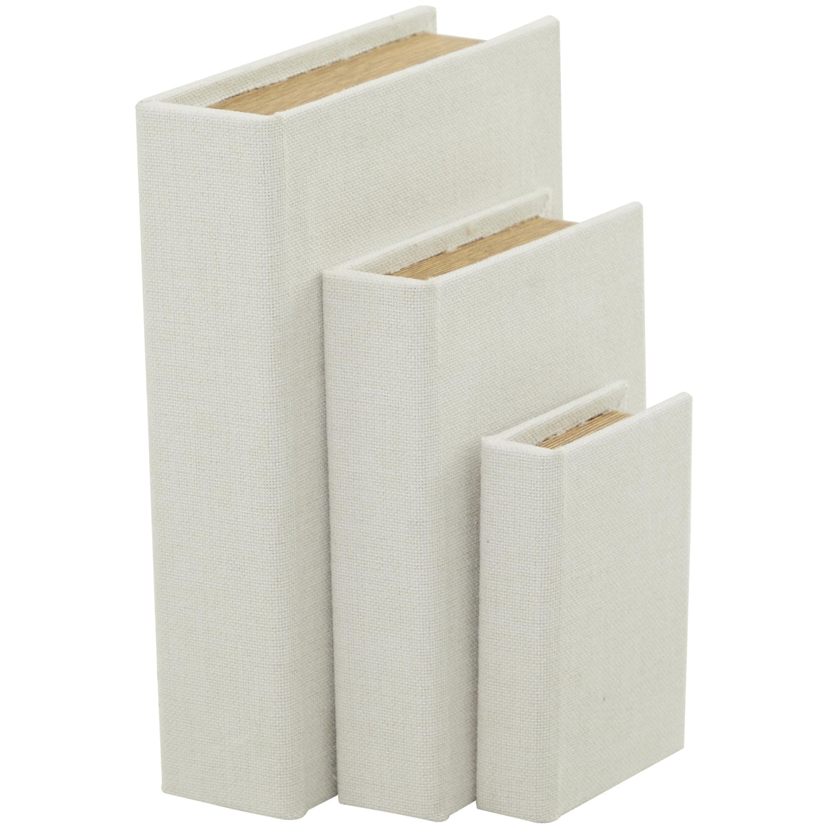 Deco 79 Linen Fabric Decorative Box Faux Storage Book Book Shaped Boxes, Set of 3 Decorative Keepsake Boxes 12", 9", 6"H, White