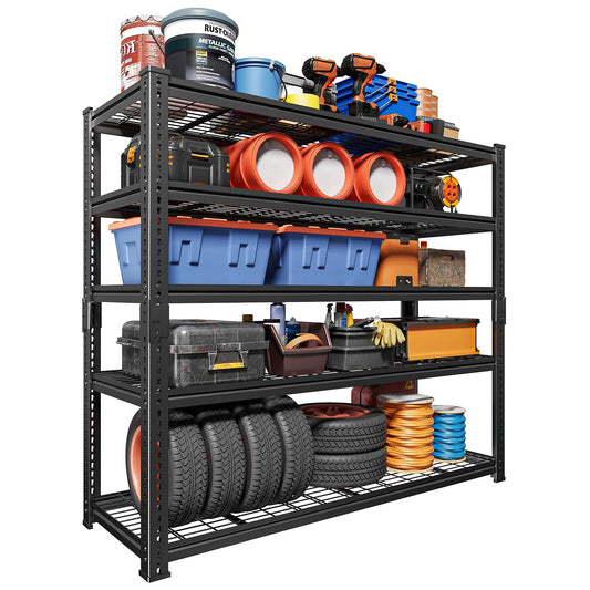 LUXEYARD Heavy Duty Garage Shelving, 60" W x 24" D x 78" H, 5-Tier Adjustable Metal Storage Rack, 660 lbs Per Shelf, 3300 lbs Total Capacity, Black, 1-Pack