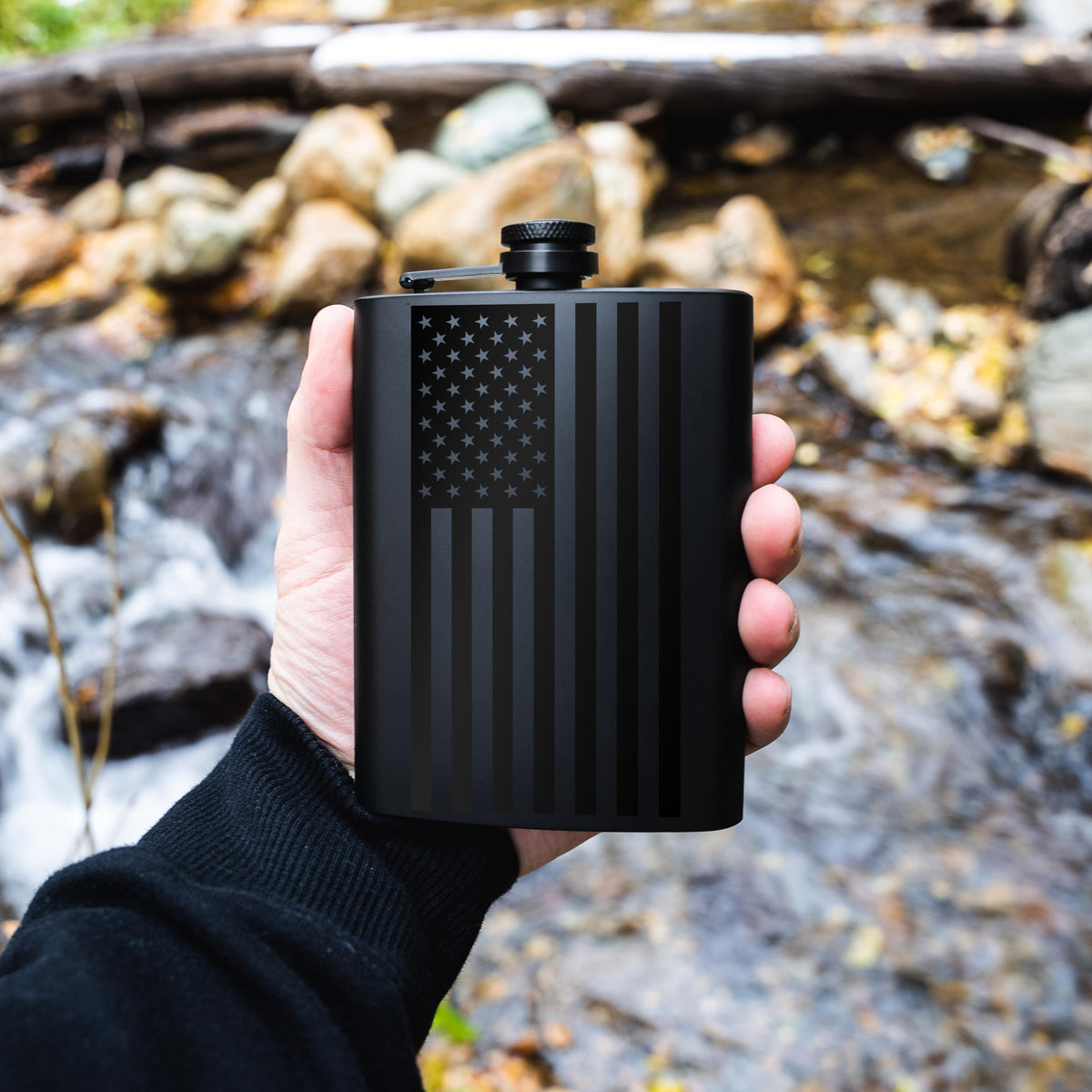 American Flag Liquor Flask - Perfect Holiday Gift for Men, Women, Fathers, or Hard to Shop for People - 304 Stainless Steel Hip Flask (Matte Black, Bonus Funnel, 8 Ounces)