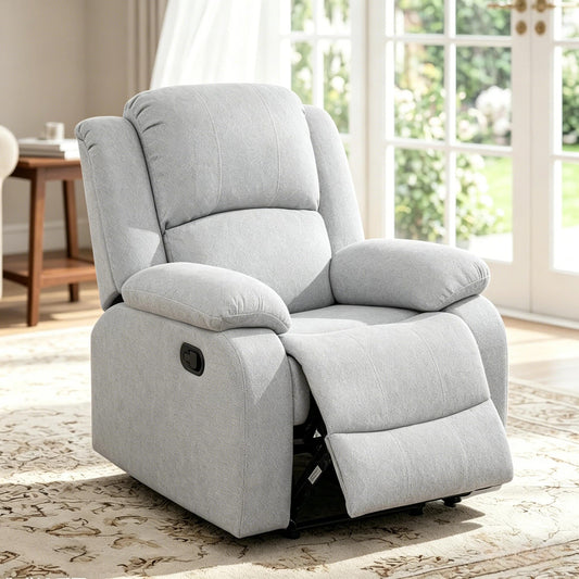 Trygoal Manual Recliner Chair, Nursery Rocking Chair, Linen Recliner Chair for Adults, Lazy Boy, Gaming Recliner wih Overstuffed Arms, Suitable for Home Theater, Living Room, Bedroom, Gray