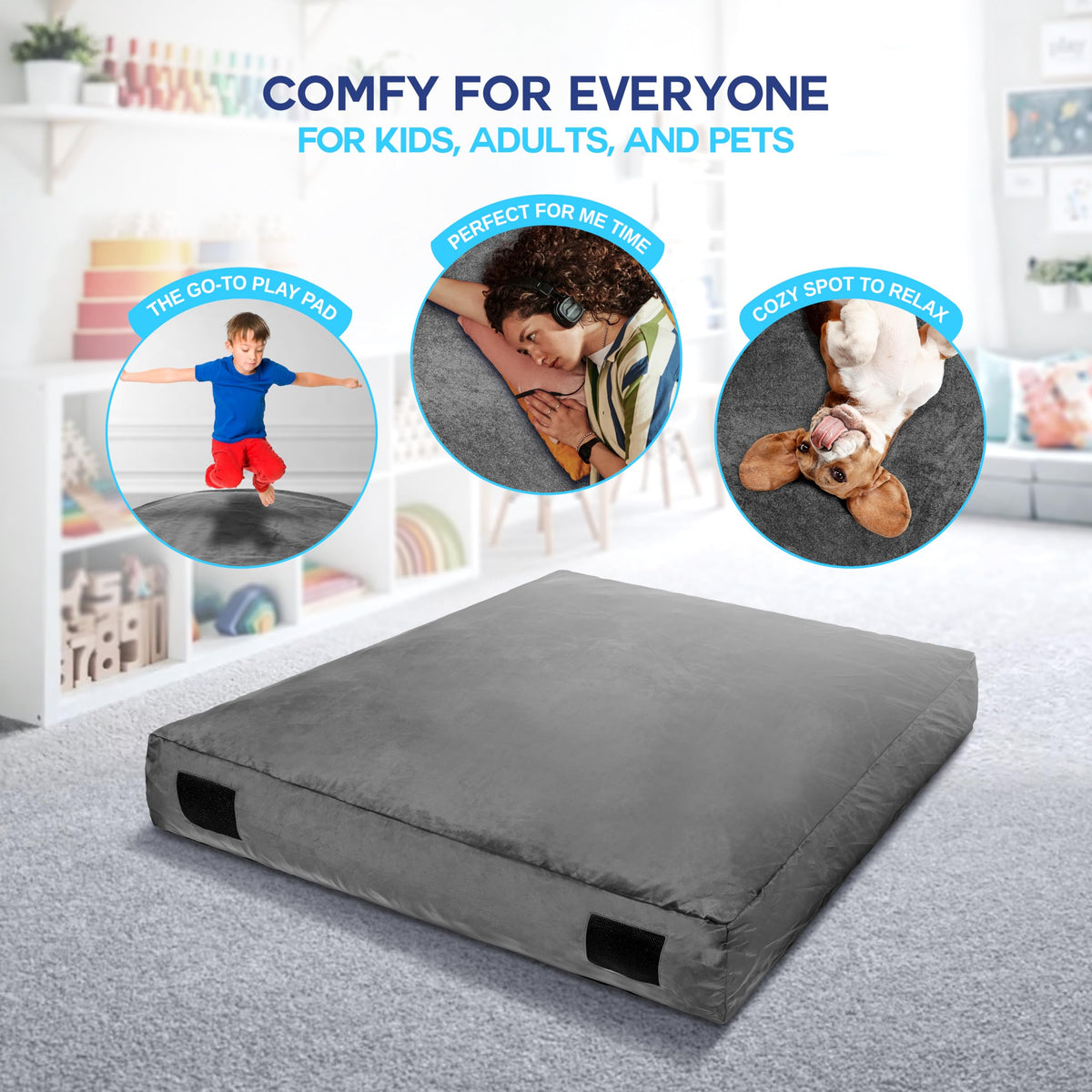 Homewell 3 x 4 Ft Crash Pad – Soft Velvet Cover Sensory Crash Pad for Kids with Durable Shock-Absorbing Foam, Machine Washable Cover, Ultimate Comfort and Safety for Kids, Adults and Pets (Gray)
