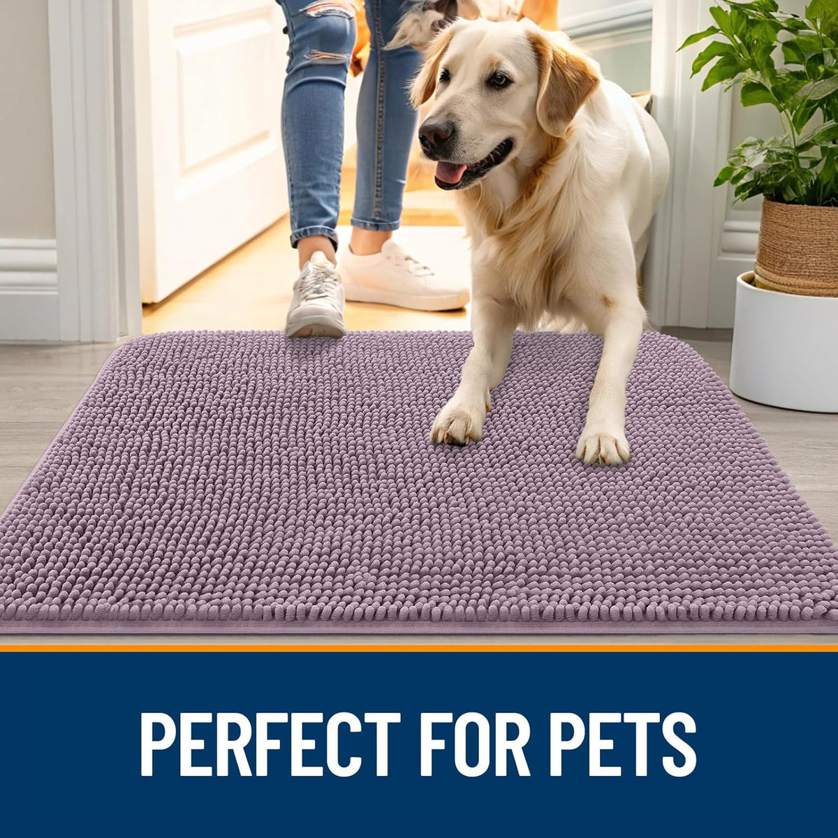 OLANLY Dog Door Mat - Absorbent Non-Slip Chenille Mat for Muddy Paws | Quick Dry, 70x46, Deep Plum