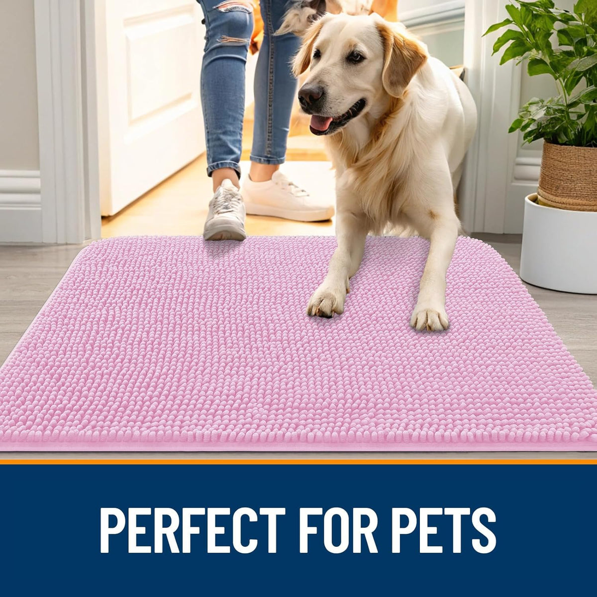 OLANLY Dog Door Mat - Absorbent Non-Slip Mud Mat for Indoor Use | Quick Dry Chenille, 47x17, Pink