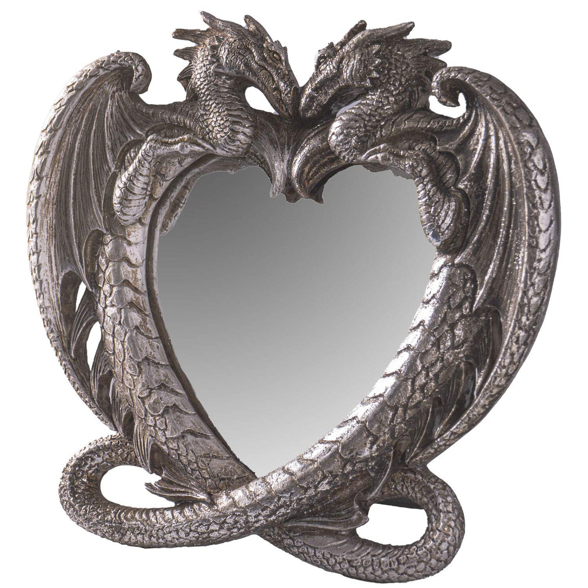 Pacific Trading Gothic Heart Shaped Dragon Mirror, Collectible Medieval Home Accent Décor Resin Piece for Wall or Tabletop Shelf, 6.3 x 5.91 Inches