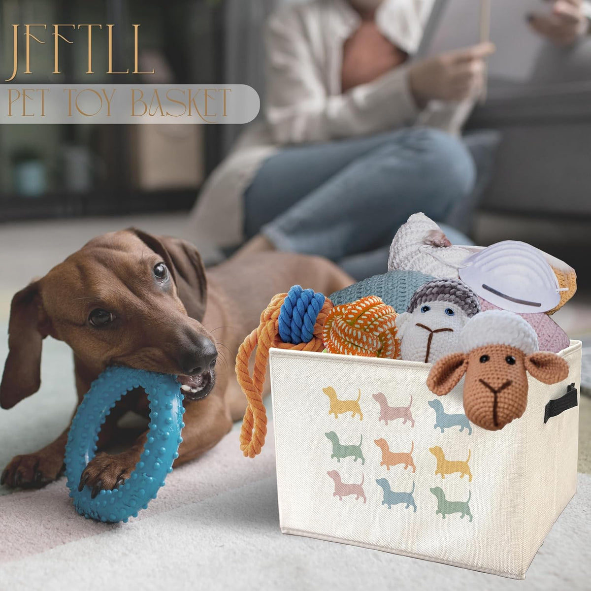 Skiennix Colorful Dachshund Dog Toy Basket - Collapsible Storage Organizer for Pet Supplies