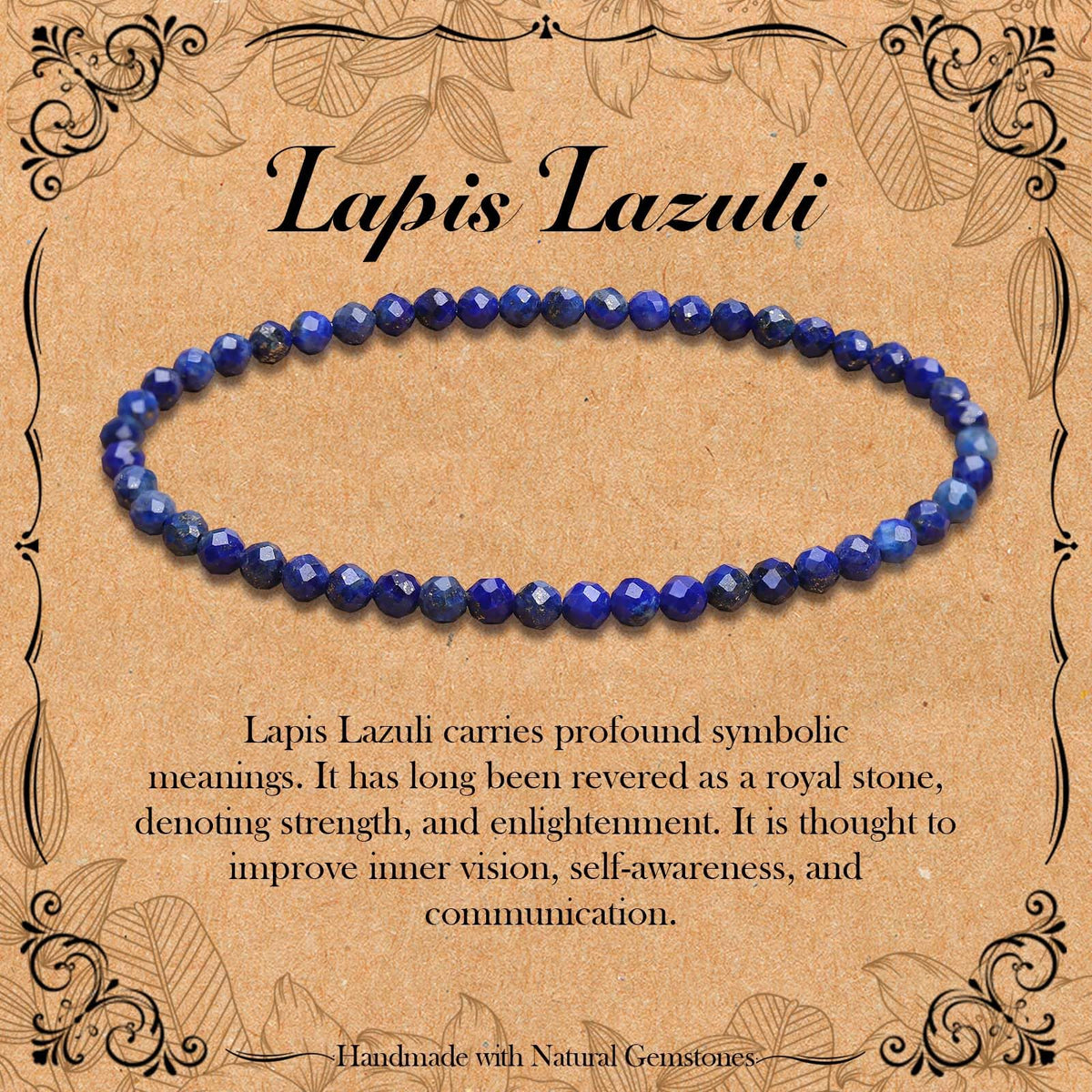 BONNY BOXX Natural Genuine Gemstone Faceted Round Beads Bracelets, 3mm Adjustable Stretchy Tiny Faceted Lapis Lazuli Bracelet, Healing Crystal Reiki Chakra Dainty Jewelry Fashion Gifts