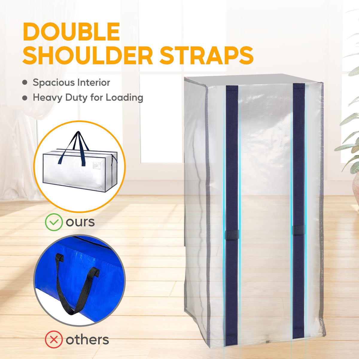 HealSmart 6 Pack Extra Large Moving Bags with Zippers & Carrying Handles, Heavy-Duty Storage Tote Moving Boxes for Dorm Room Essentials Storage Bags, Clear