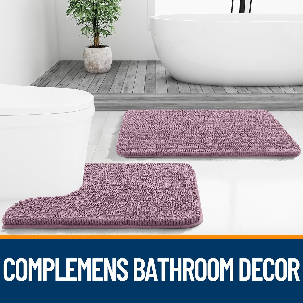 OLANLY U-Shaped Toilet Rug - Extra Soft Chenille, Quick-Dry, Non-Slip Bath Mat | 24x20, Deep Plum