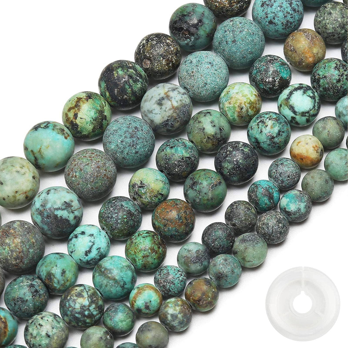 Natural Matte African Turquoise Beads, 8MM Round Frosted Unpolished Loose Gemstone Beads for Bracelet Necklace Jewelry Making, Energy Stone Healing Power with Stretch Beading Cord