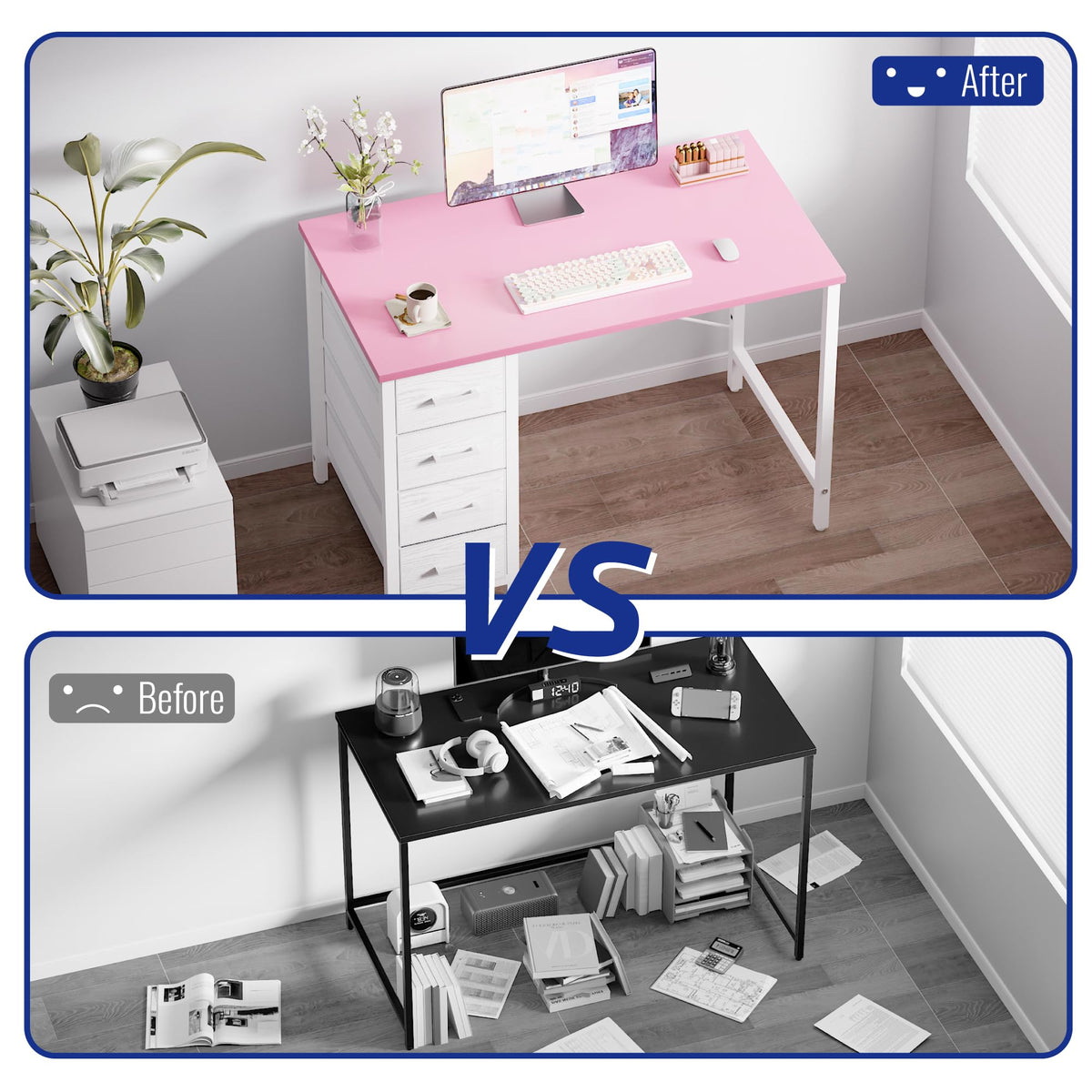 Pamray 32 Inch Computer Desk with 4 Drawers Small Office Desk for Home Bedroom Study Writing Simple Modern Computer Table Pink
