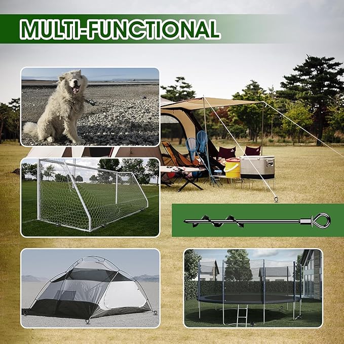 Trampoline Anchors Set of 16 - Heavy Duty Trampoline Stakes - Ground Anchors Resistant High Wind - Ground Stakes Heavy Duty with Straps