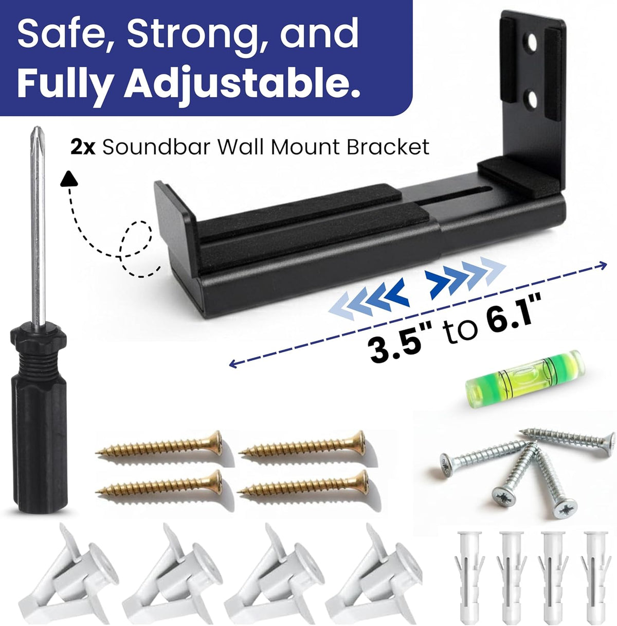 LUXTORO 1 33 lbs Premium Universal Soundbar Wall Mount Bracket Pair Capacity Heavy Duty Steel Sound Bar Holder Double