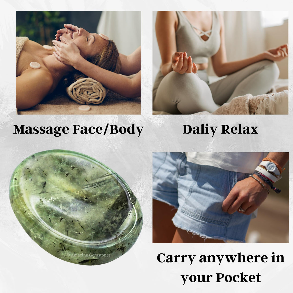 Amazing Gemstone Prehnite Worry Stone, Healing Crystals - Piedra Crystal Fidget for Gift, Meditation, Calming, Relaxation, Stress Relief