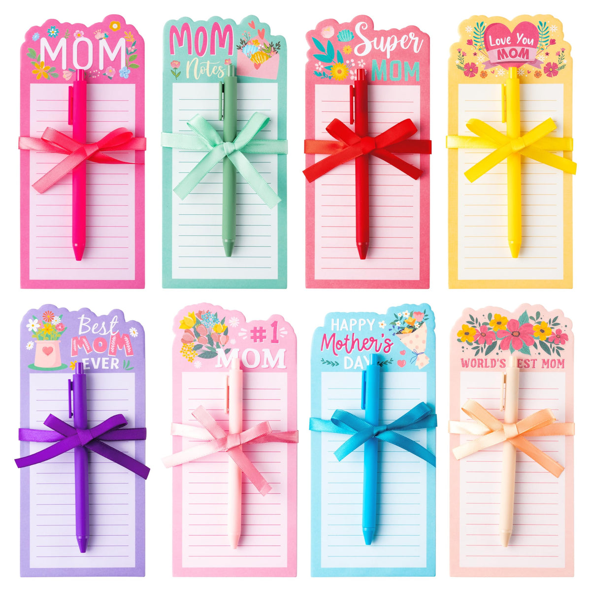 ANGOLIO Mother's Day Notepads With Pen - 8 Sets Happy Mother's Day Sticky Notes Gifts for Mom Self-Adhesive Sticky Notepads Writing Memo Pads for Mom Ladies Women School Office Birthday Gifts Supplies