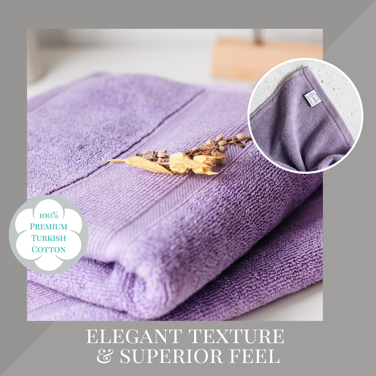 Luzia 8 Piece Bathroom Towel Set - 100% Turkish Cotton, Premium Quality - 2 Bath Towels 2 Hand Towels and 4 Washcloths (Lavender/Purple)