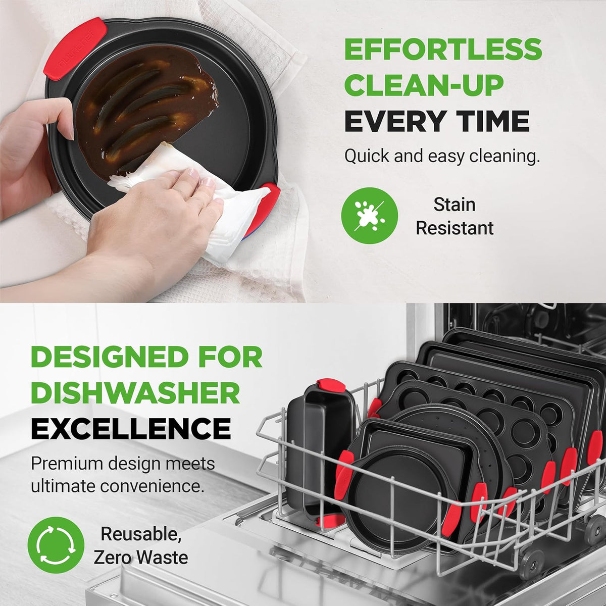 NutriChef 10-Piece Nonstick Baking Pans Set - Premium Carbon Steel Bakeware with Silicone Handles | Easy to Clean