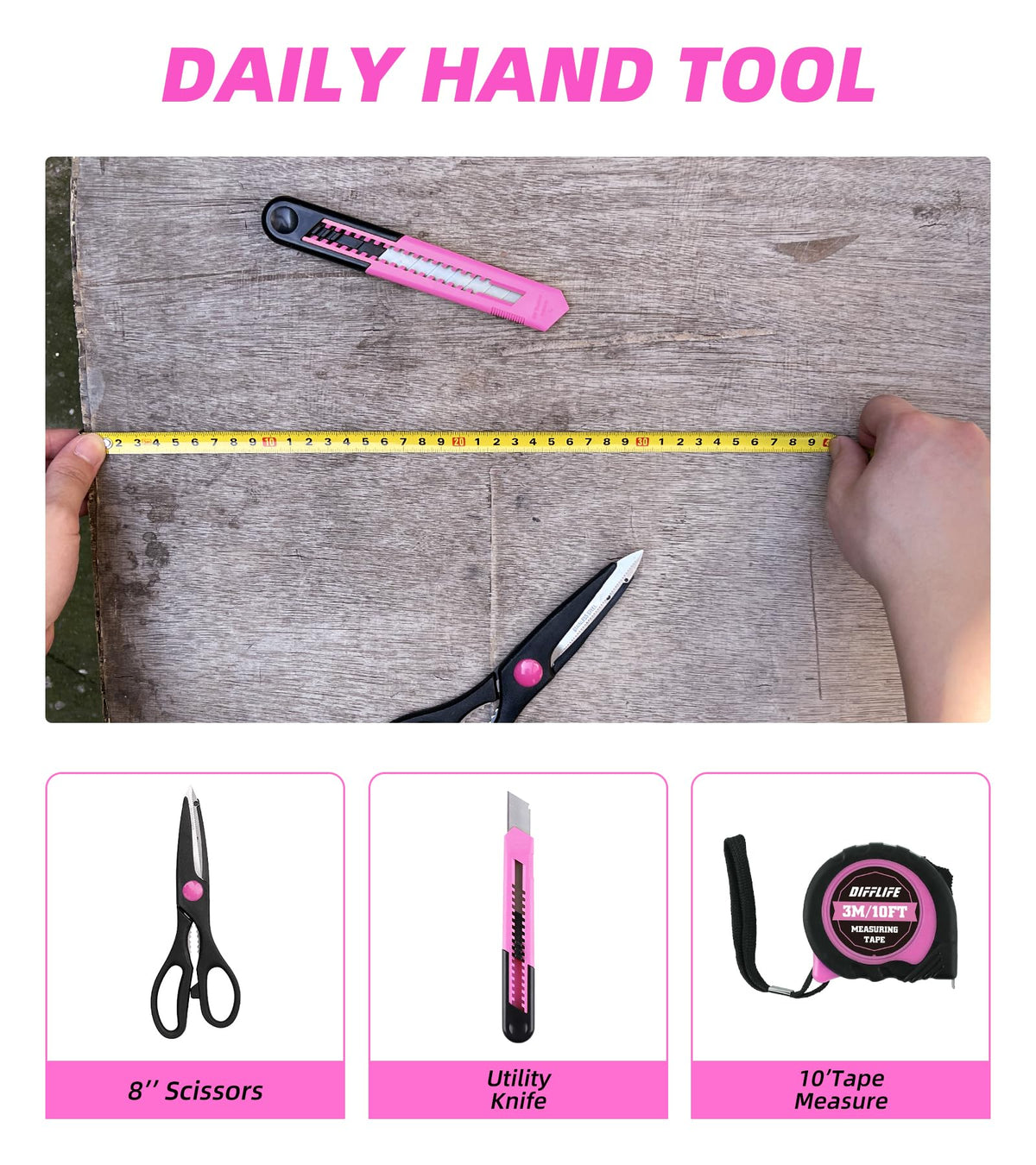 DIFFLIFE Tool Set Pink-40 Piece - General Household Hand Tool Kit with Plastic Toolbox Storage Case(Pink)