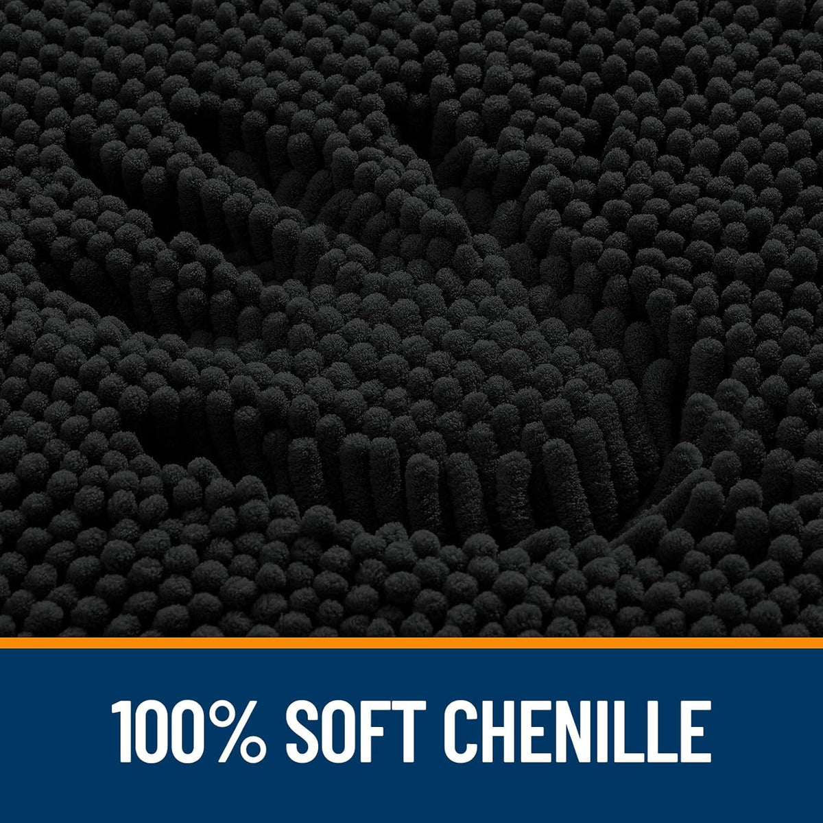 OLANLY Bathroom Rugs - Extra Soft Absorbent Chenille Mats | Quick-Dry, Machine Washable, 47x20", Black