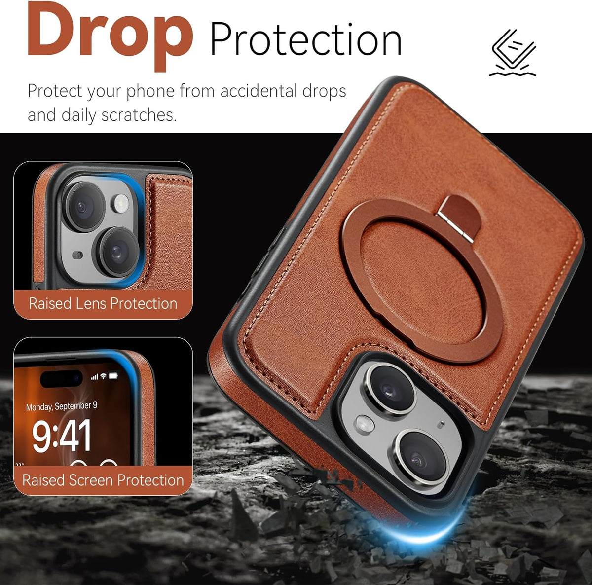 CHEEWADA 13 6.1", for iPhone Case with Stand Compatible with Magsafe Slim PU Leather & Durable TPU Drop Proof Magnetic