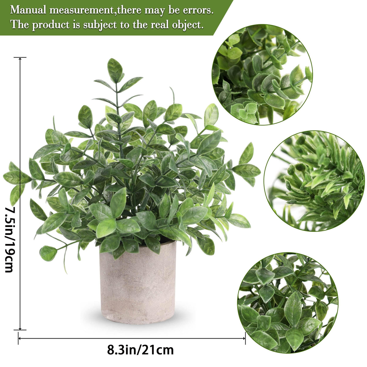 Der Rose 3 Pack Mini Potted Fake Plants Artificial Plastic Eucalyptus Plants Topiaries for Home Office Desk Farmhouse Shelf Room Bathroom Decor(Green)