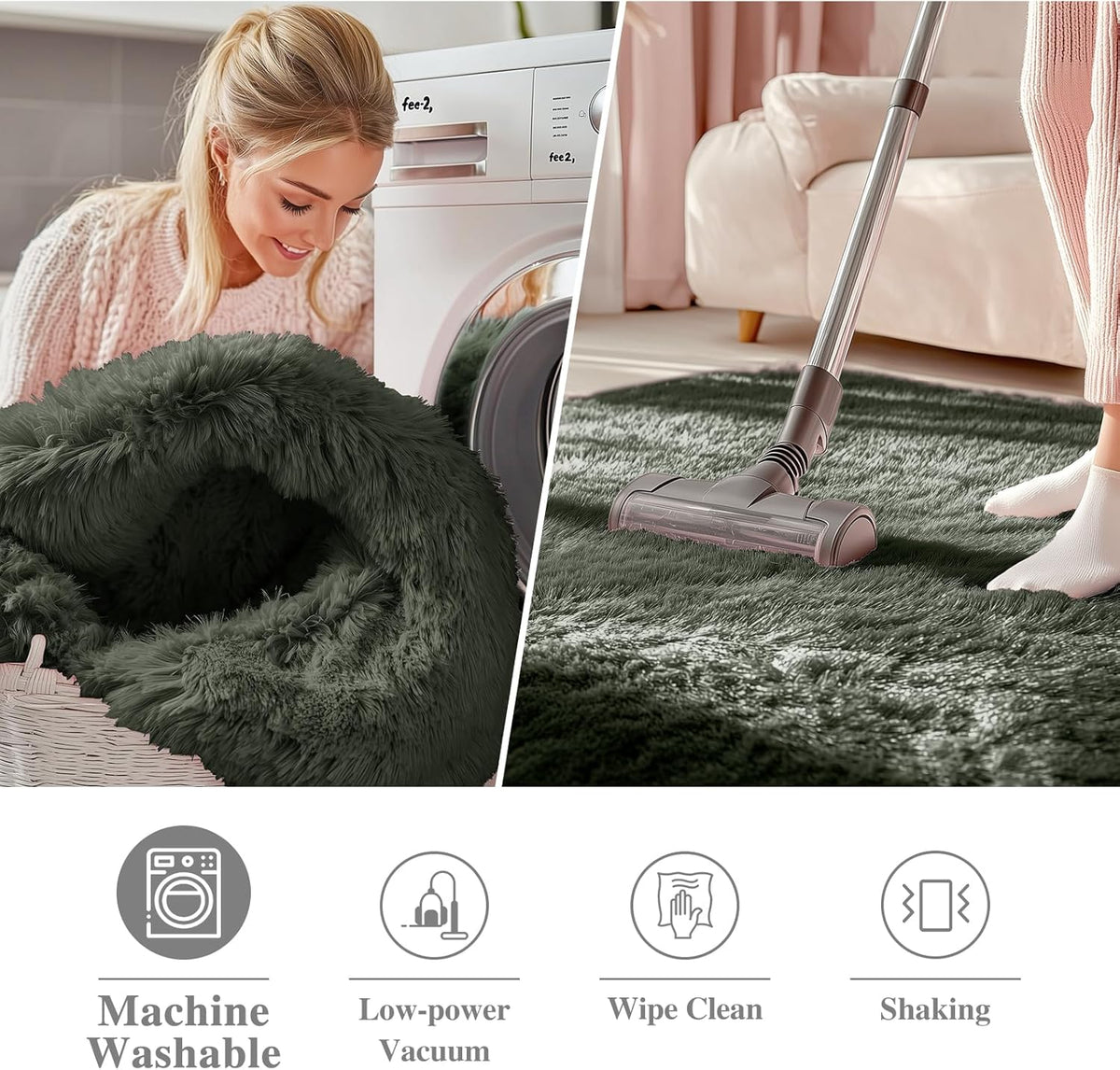 OLANLY Olive Green Round Rug - Soft, Machine Washable 2 ft Shaggy Area Carpet for Bedroom & Nursery Decor