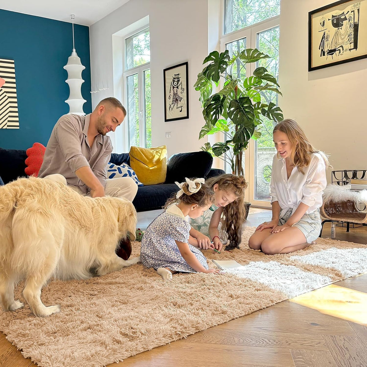 OLANLY Large Area Rug - Soft Fluffy Shaggy Indoor Carpet for Living Room & Bedroom | 6x11 ft, Beige