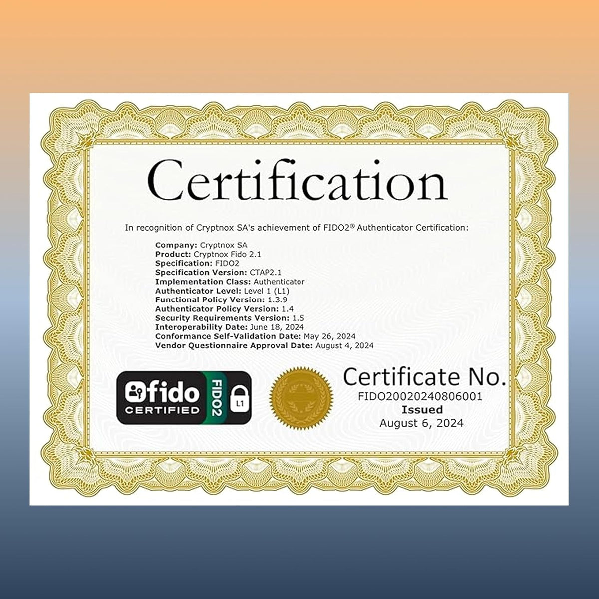 Cryptnox FIDO2 (2FA) 2.1 1 2FA Security Key Card, Two Factor Authentication NFC Security Key FIDO Level Certified