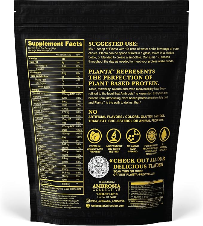 Ambrosia Planta - Premium Plant-Based Protein | Vegan & Keto Friendly | Gourmet Flavors with No Bloating or Stomach Upset | Gluten & Soy Free | No Added Sugar | 14 Servings | (Cinnamon Roll)