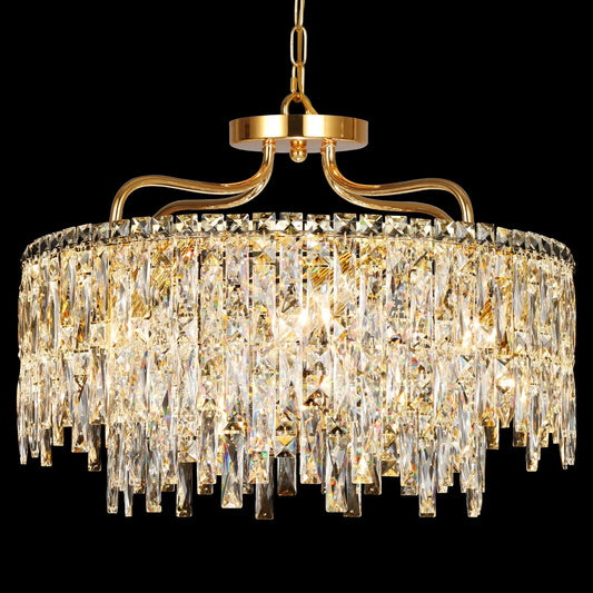 NISIDUN Gold Crystal Chandeliers for Dining Room Light Fixture, 24" Modern Round Chandeliers，8 Lights Luxury Ceiling Pendant Ceiling Lighting for Dining Room Bedroom Entryway Foyer Staircase