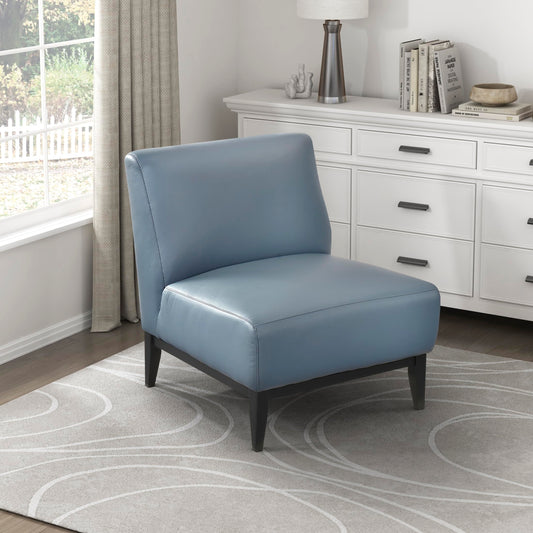 Lexicon Modern Living Room Leather Accent Chair, Luxury Genuine 100% Top Grain Leather Upholstered Armless Chair, Comfortable Seat, Black Solid Wood Legs for Bedroom/Office, Easy Assembly, Blue