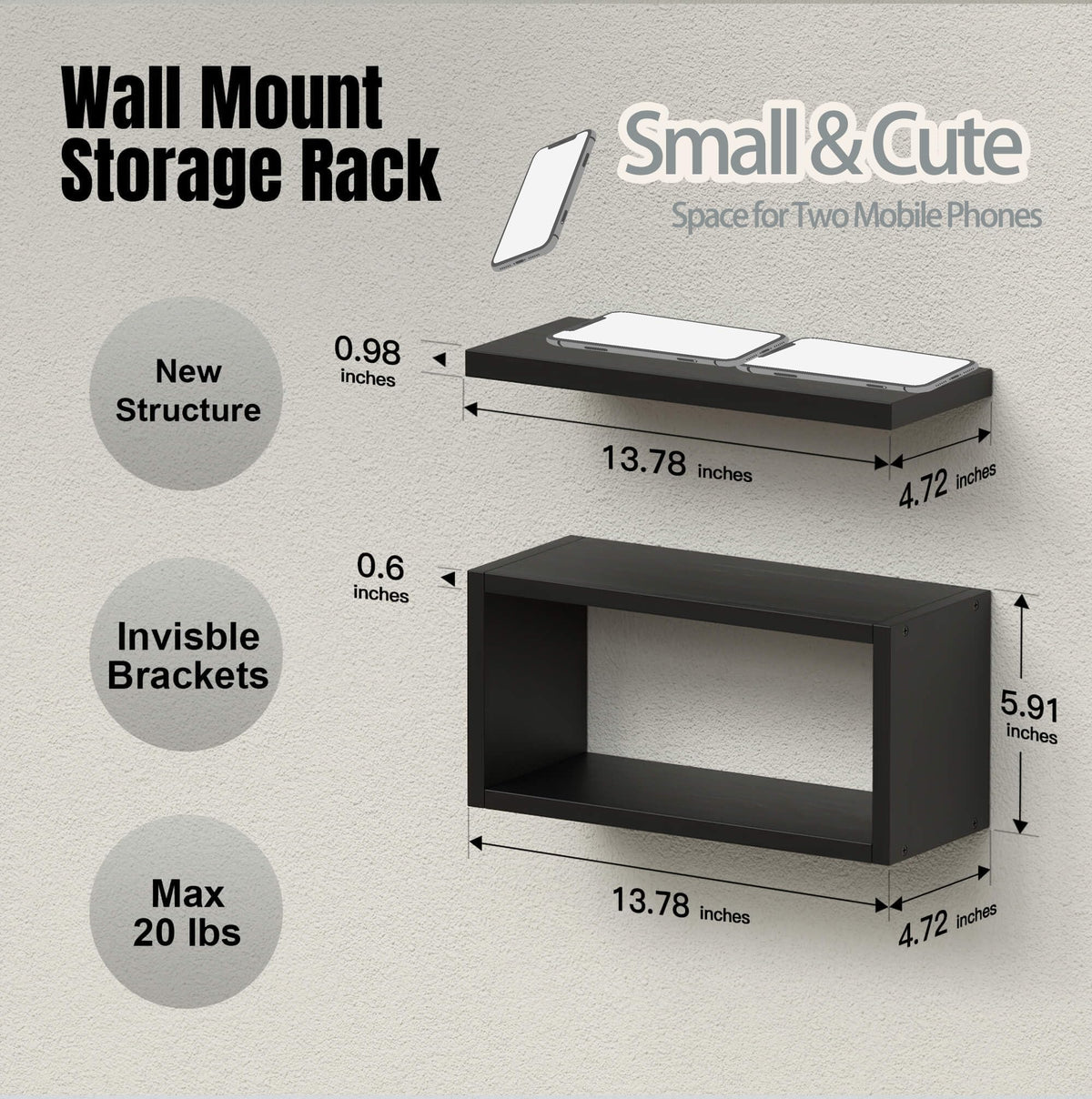 RICHER HOUSE Floating Shelves Bathroom, Black Floating Shelves for Wall, Above Toilet Bathroom Shelves, Wall Mounted Hanging Shelves for Bedroom, Kitchen, Living Room Decor - Black