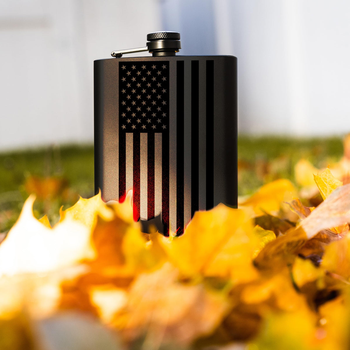 American Flag Liquor Flask - Perfect Holiday Gift for Men, Women, Fathers, or Hard to Shop for People - 304 Stainless Steel Hip Flask (Matte Black, Bonus Funnel, 8 Ounces)