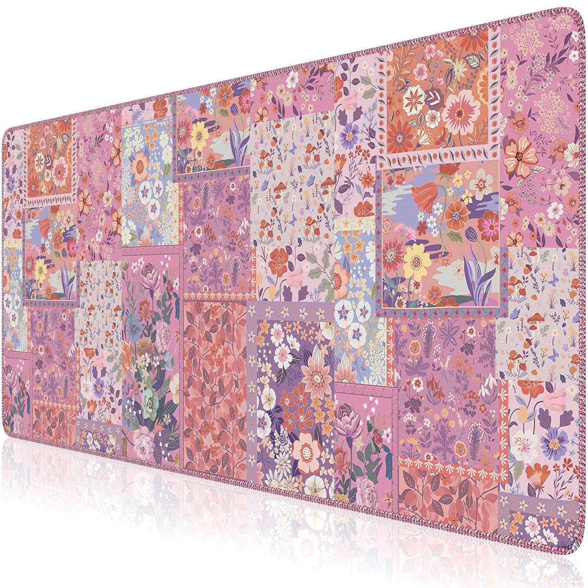 iCasso Floral Desk Pad Mat, Large Mouse Pad, Desk Matt for Desktop, Anti-Slip XXL Big Mousepad with Stitched Edges for Computer Keyboard (Rose Pink)