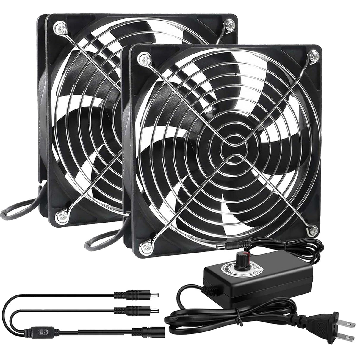 2 120mm 240mm 110V 220V 12V Big Airflow x Computer Case Fan with AC Plug Power Supply, Dual PC Cooling Fan with Speed