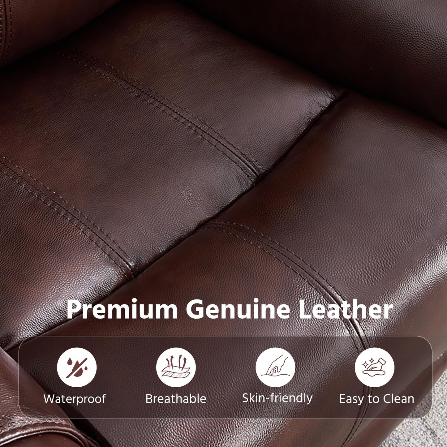 ANJ Geniune Leather Manual Loveseat Recliner Sofa Set of 2 with Center Console, Overstuffed 2-Seater Reclining Couch with Hidden Storage & Cup Holders, 2 Dual Recliner for Living Room, Rust Brown