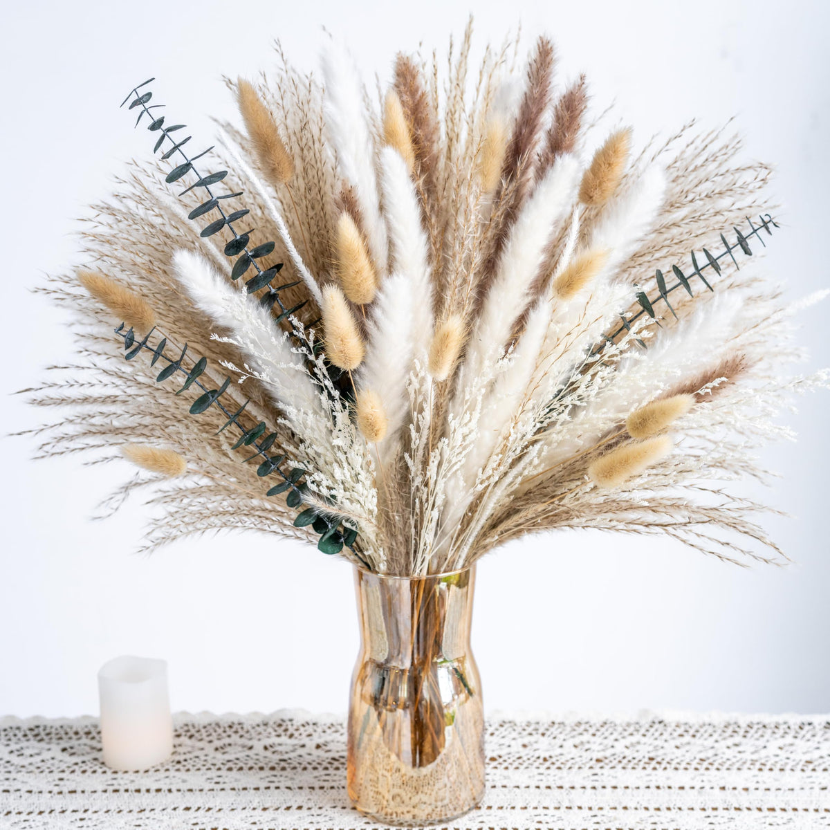 Boho Decor Bouquet - Pampas Grass and Eucalyptus Flowers Decor kit Mix Dried Flower Arrangement Home Table Rustic Farmhouse Bedroom Decor