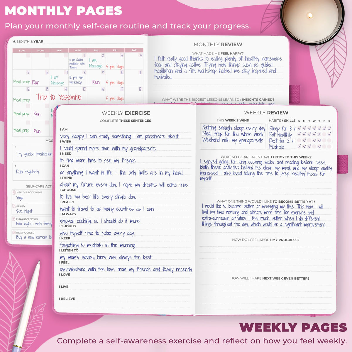 Clever Fox Self-Care Journal – Daily Reflection Notebook – Mental Health & Personal Development Planner, Meditation & Mood Log, A5 (Violet Blossom)
